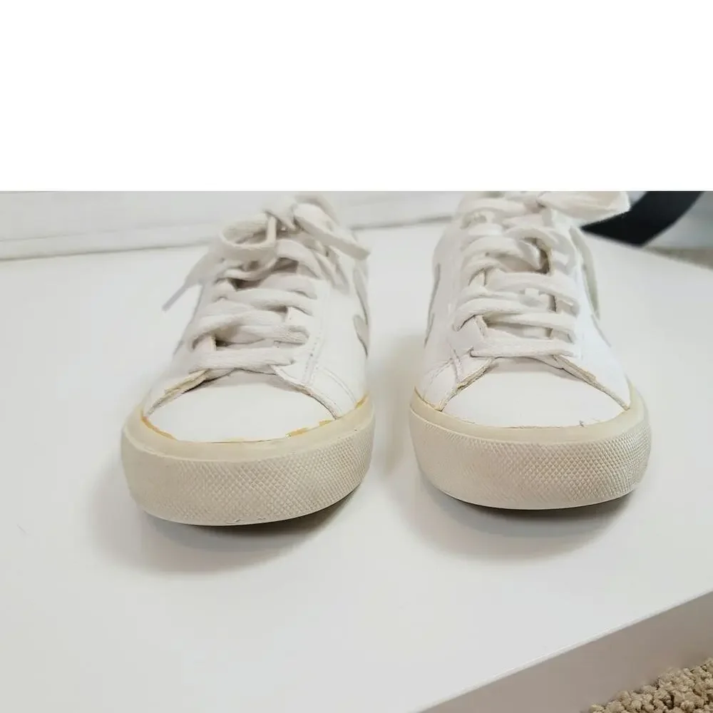 VEJAS CAMPO LEATHER SNEAKERS IN WHITE/GRAY, SZ 5